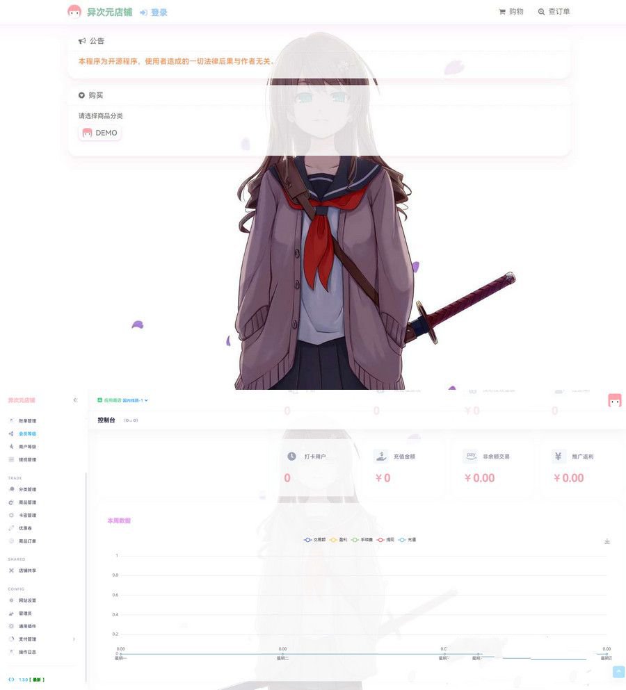异次元发卡二次元风格全开源发卡最新源码1.3.0去授权版(图1)