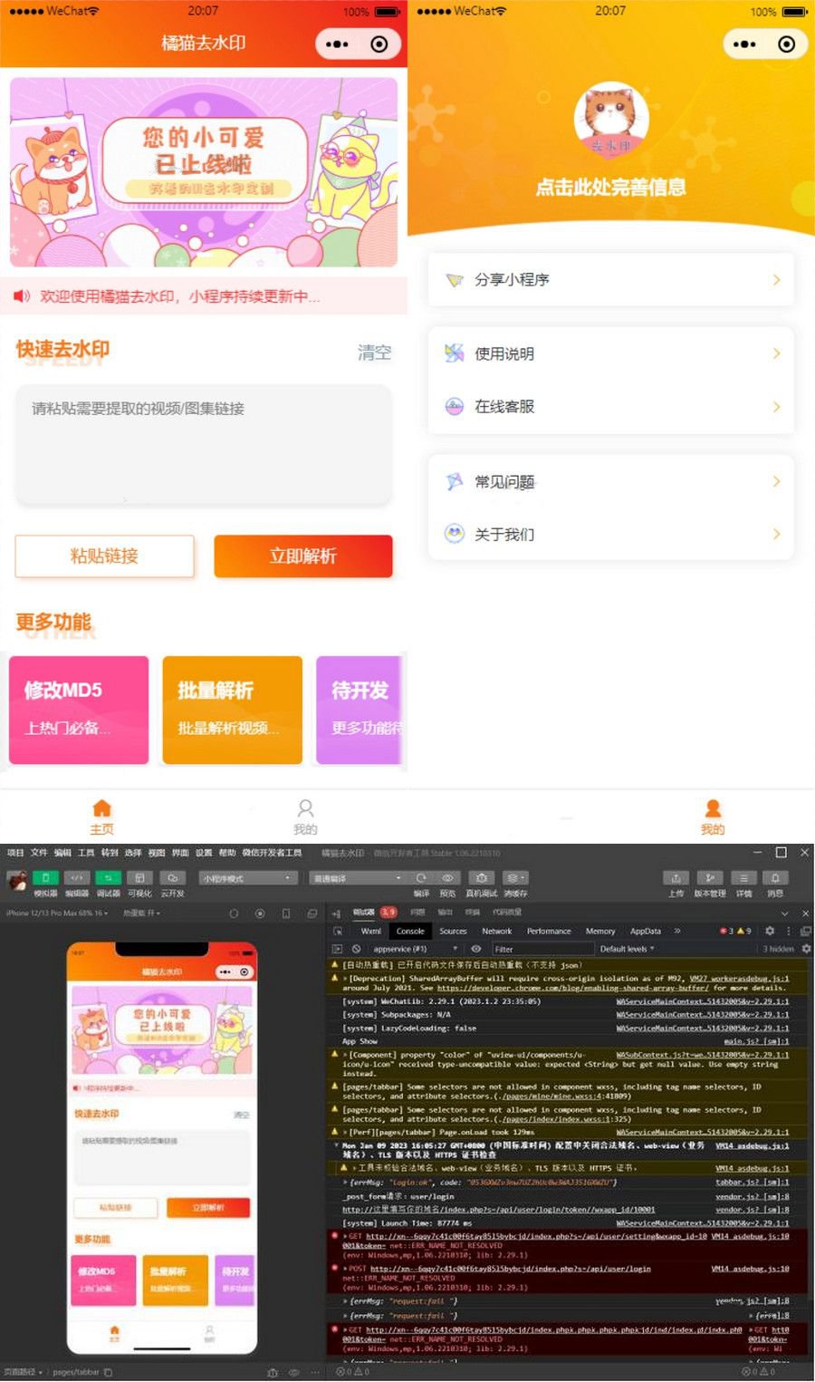 橘猫视频去水印微信小程序源码_自定义接口_PHP后端对接(图1)