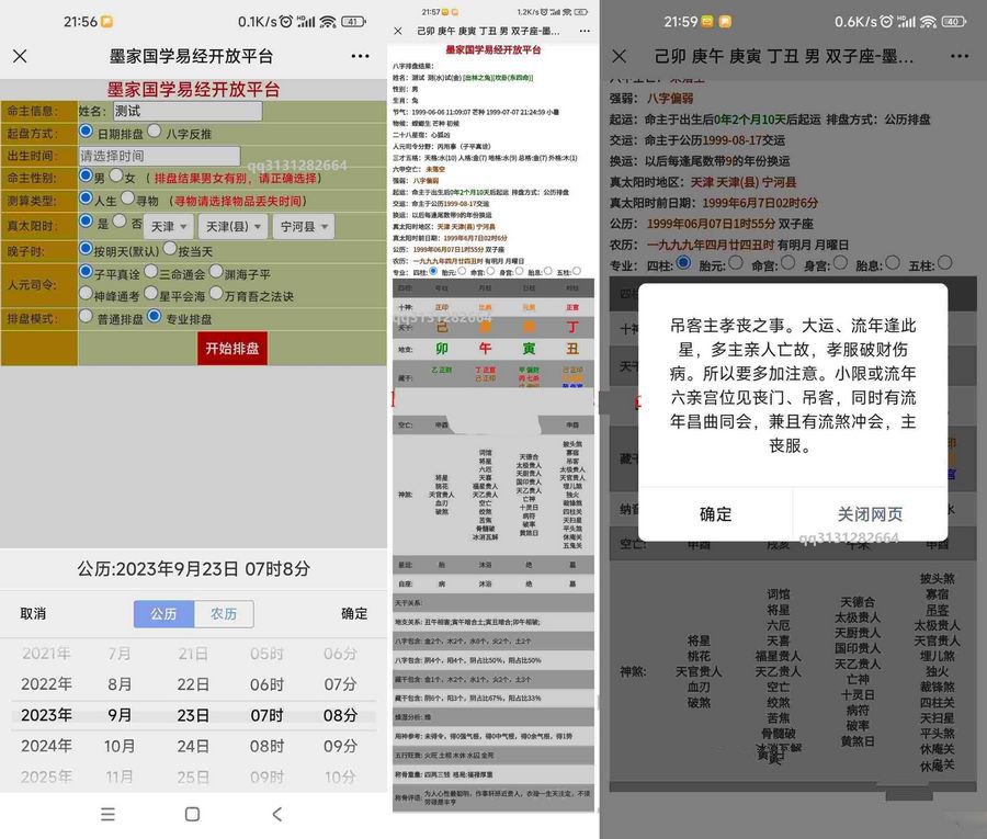 九龙道长同款样式八字排盘程序 八字排盘算命源码(图1)