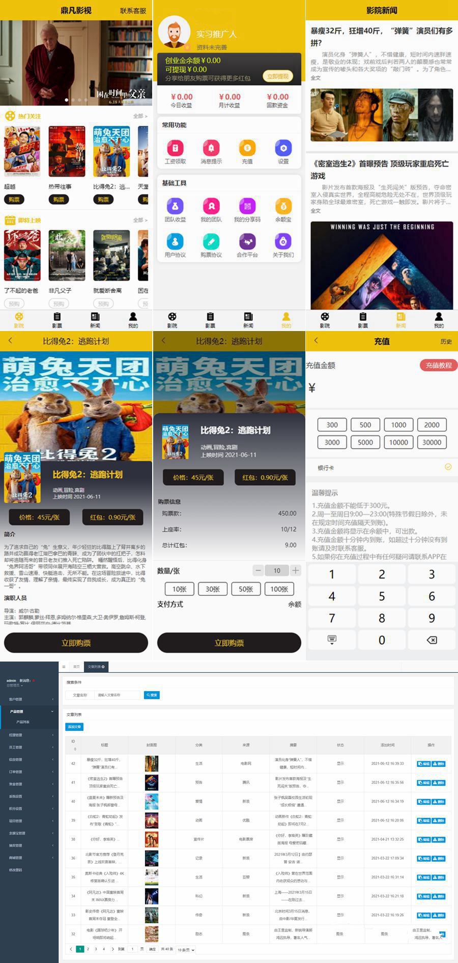 Uniapp开发的影票返利系统源码/基于Thinkphp后台系统源码(图1)