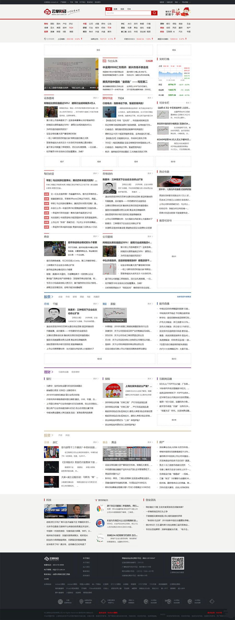 帝国CMS仿《云掌财经》金融财经新闻资讯门户网站源码 PC+WAP手机版(图1)
