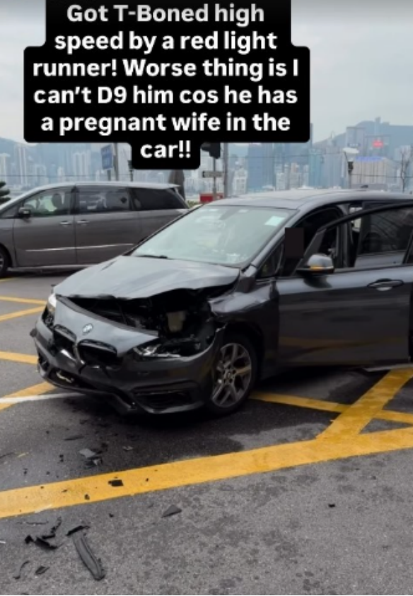 突发！香港炫富女星老公出车祸，紧急就医, 车被拦腰撞击损坏严重(图3)