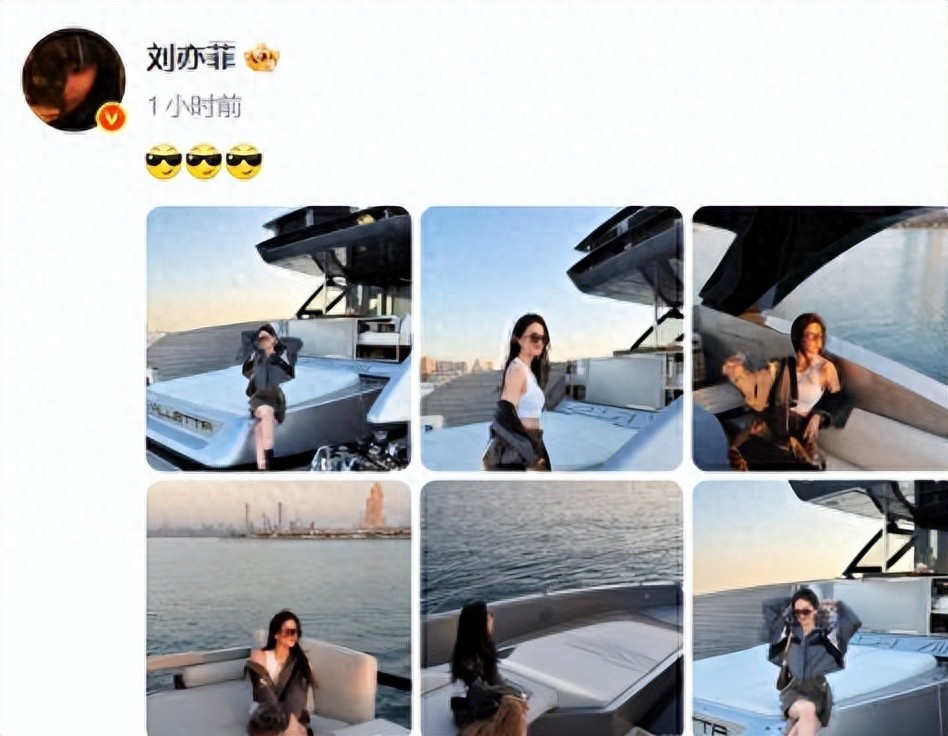 刘亦菲晒游轮美照!在阿联酋度假肥硕不少，长了副乳但马甲线还在(图1)