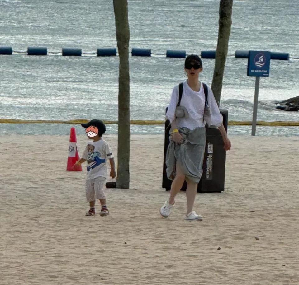 戚薇一家四口返京，10岁的Lucky推着弟弟像个小大人，李承铉则是充当搬运工(图2)