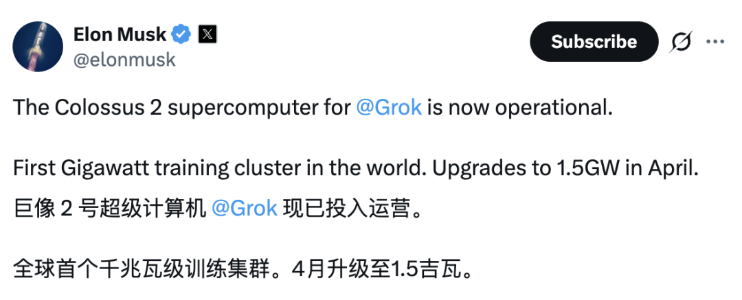 马斯克最大算力中心建成了：全球首个GW级超算集群，再创世界纪录(图1)
