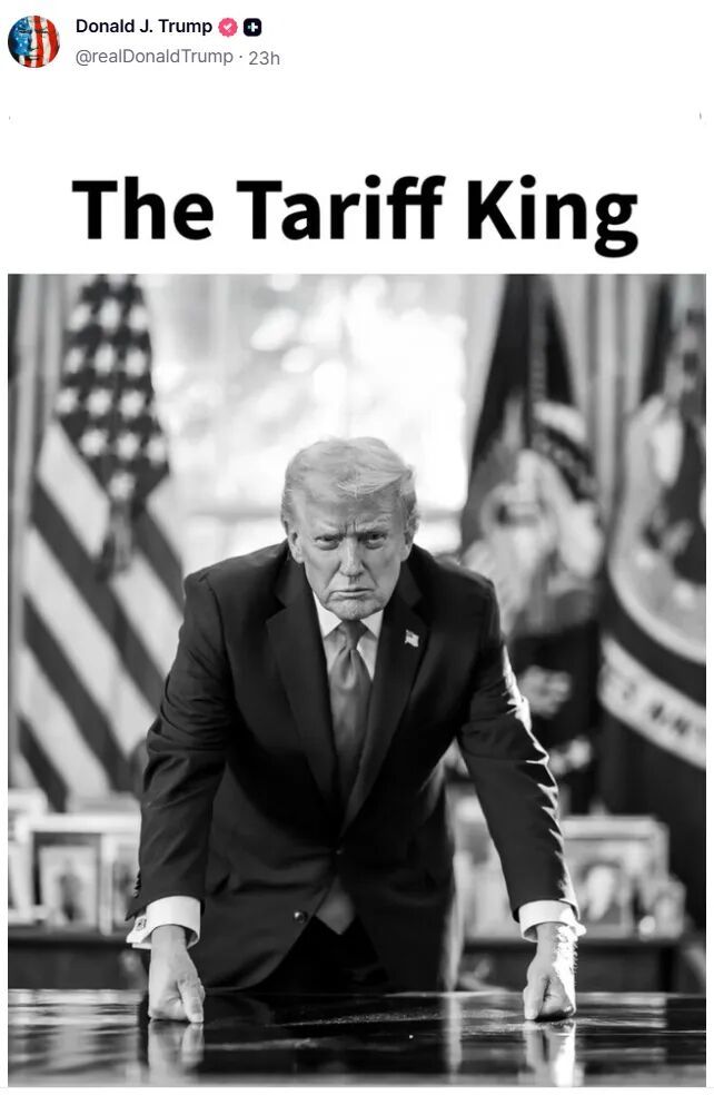特朗普发布个人黑白照，声称自己为“关税王”(图1)