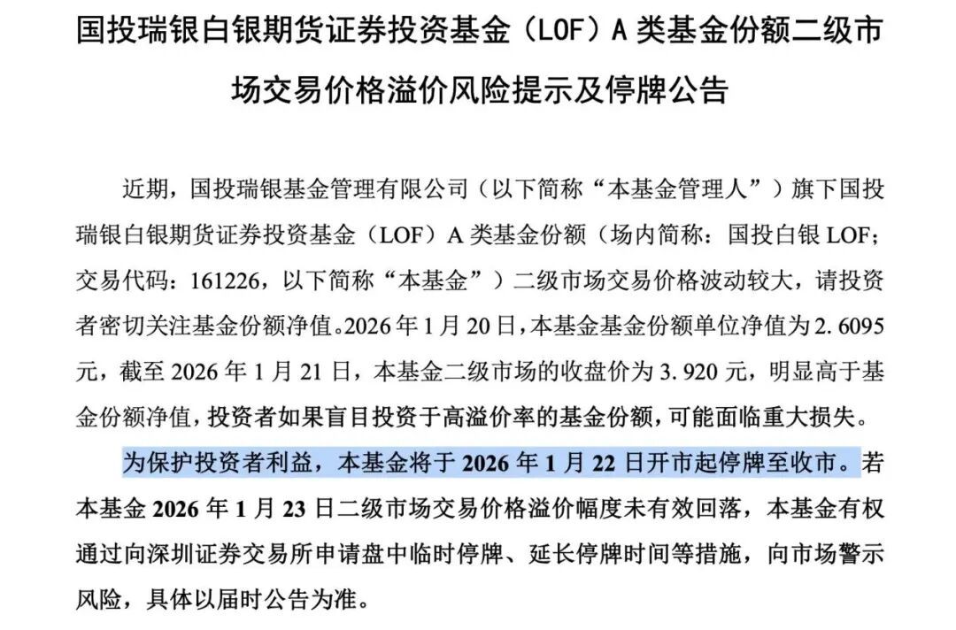 白银基金，明日全天停牌