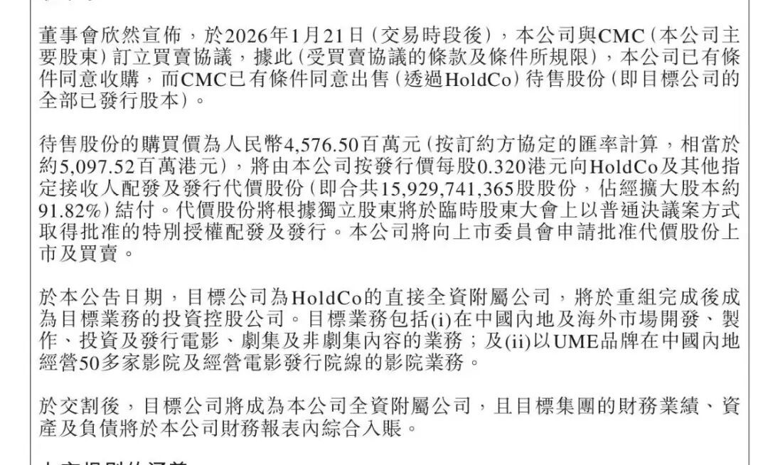 “蛇吞象”！邵氏兄弟拟46亿豪购正午阳光等资产(图1)