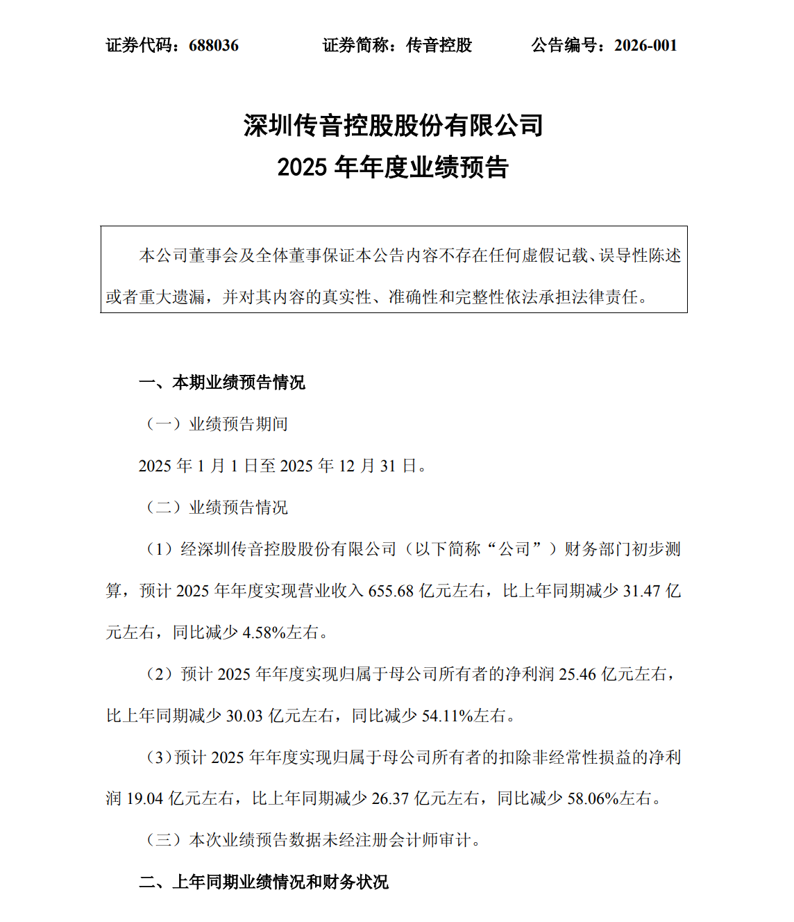 传音：受存储等涨价影响，预计2025净利润减少54.11%(图1)